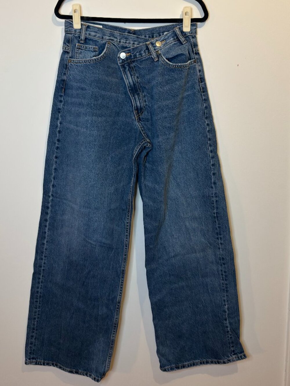 ZARA Women’s Crossover Waist Wide Leg Jeans Blue Size US 8 / EUR 40 - Picture 2 of 6